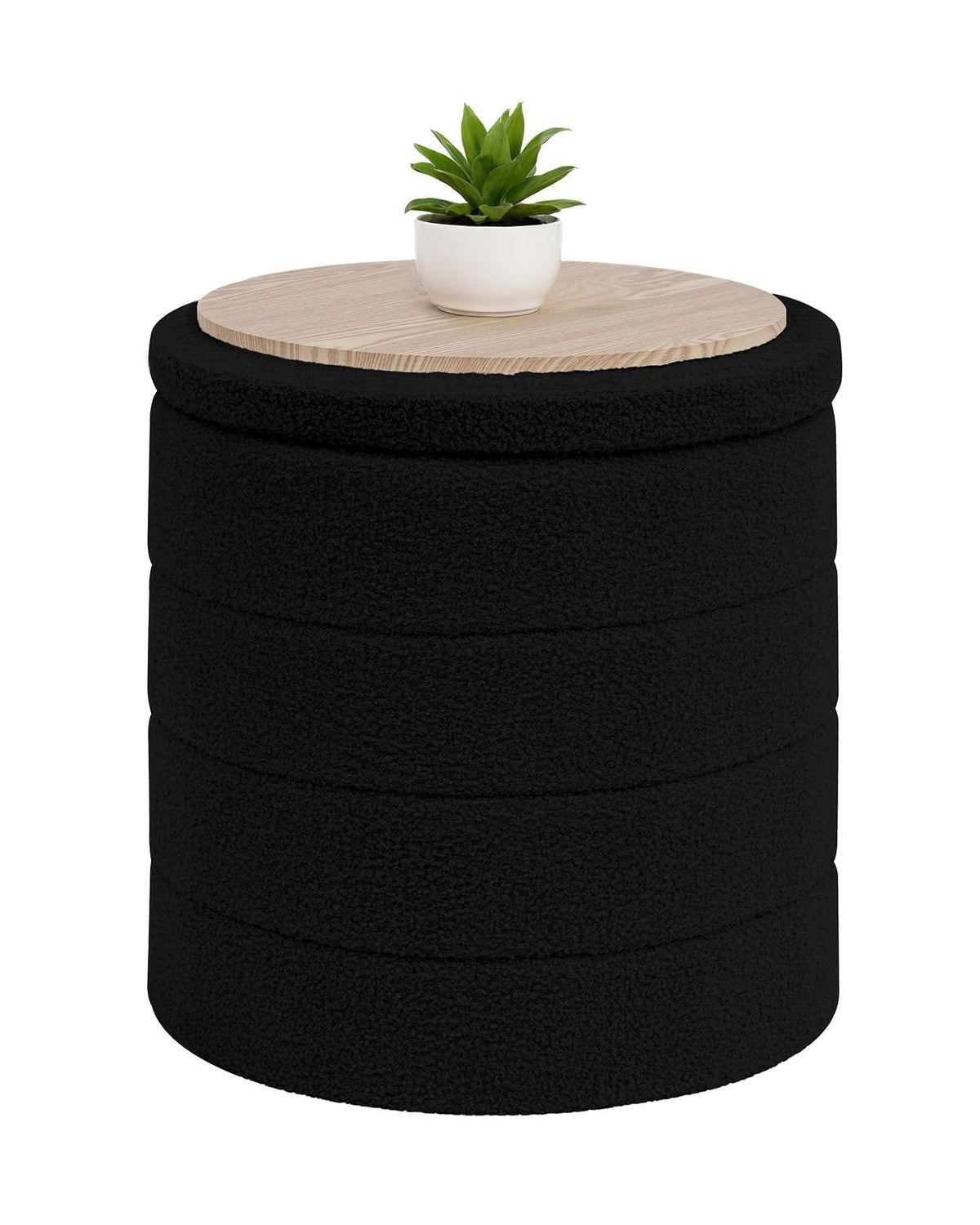 Bonlife Boucle Ottoman Storage, Foot Rest Stool Seat, Folding Footstool for Living Room, Sherpa Ottoman for Bedroom, Black, 43x43x45 cm