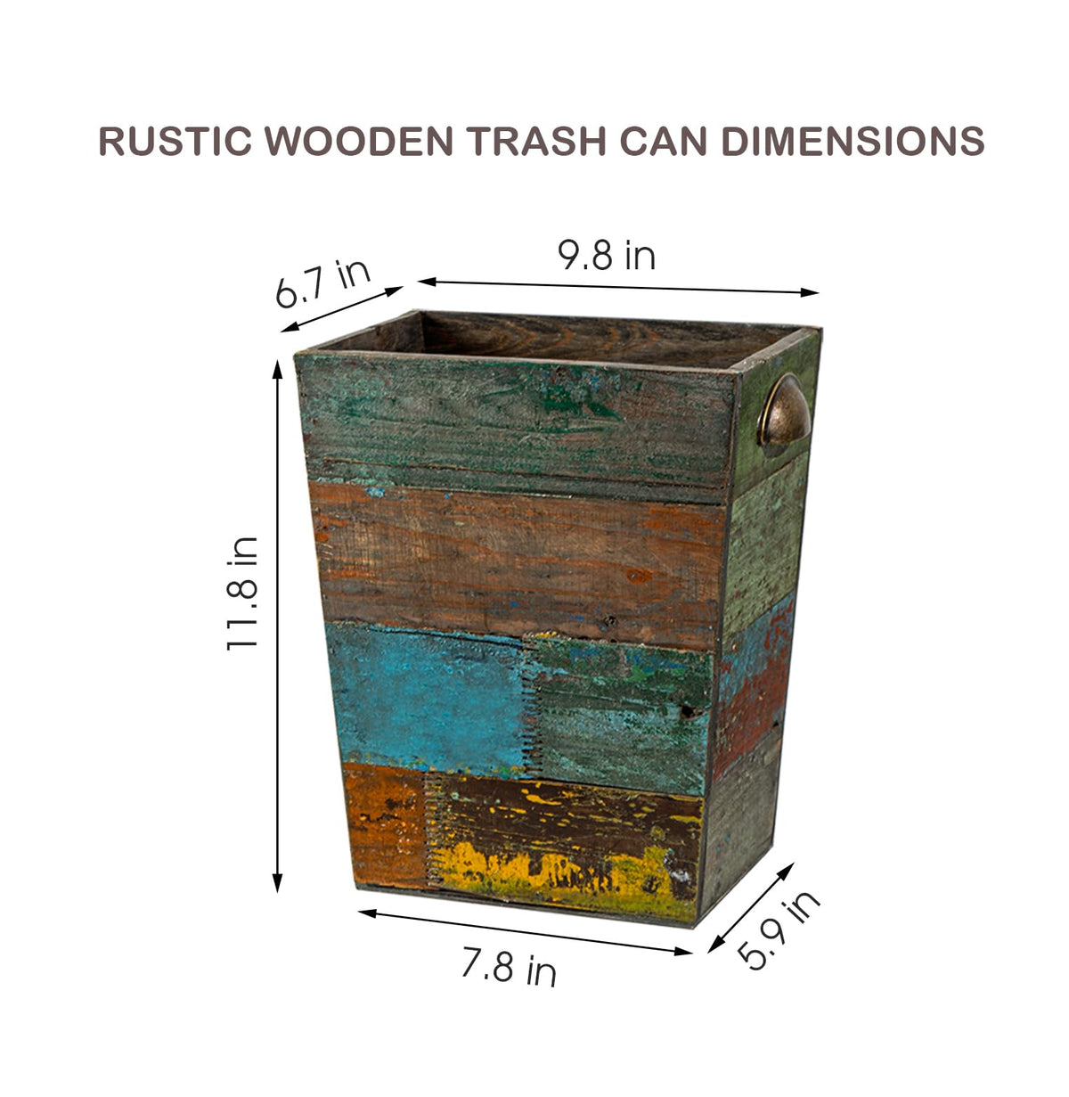 Venalys Small Wooden Trash Can Waste Paper Bin, Farmhouse Decorative Garbage Can Wastebasket