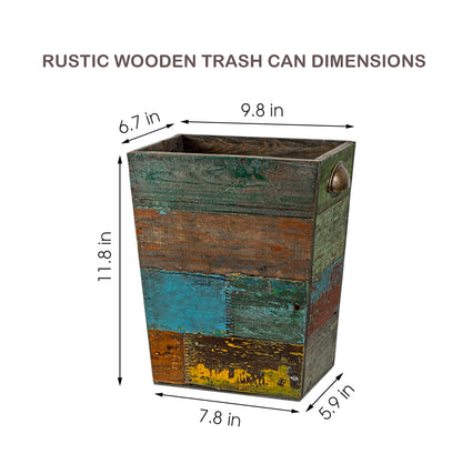 Venalys Small Wooden Trash Can Waste Paper Bin, Farmhouse Decorative Garbage Can Wastebasket