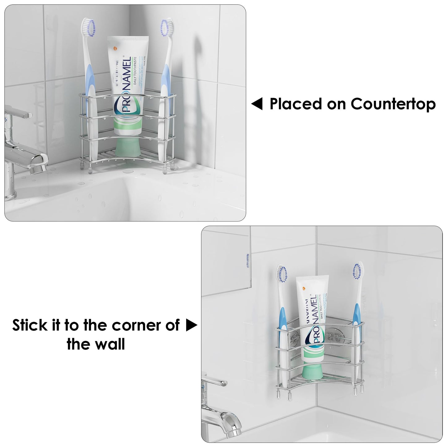 Linkidea Corner Wall Mount Toothbrush Holder for Bathroom, Stainless Steel Triangle Shelf for Tile Walls