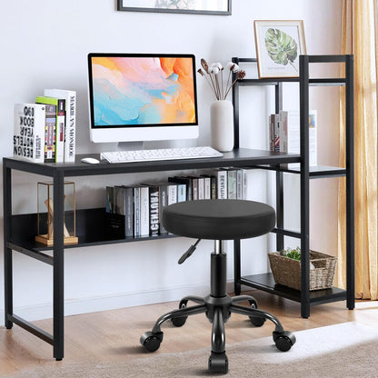 KKTONER Round Rolling Stool Height Adjustable Stool PU Leather Chair with Wheels Salon Spa Drafting stools Small Black