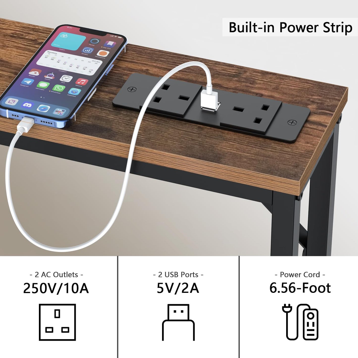 VEDECASA 5.9" Skinny Console Table with Charging Station Narrow Long Behind Couch Table with Power Outlets USB Ports Slim Sofa Table for Entryway