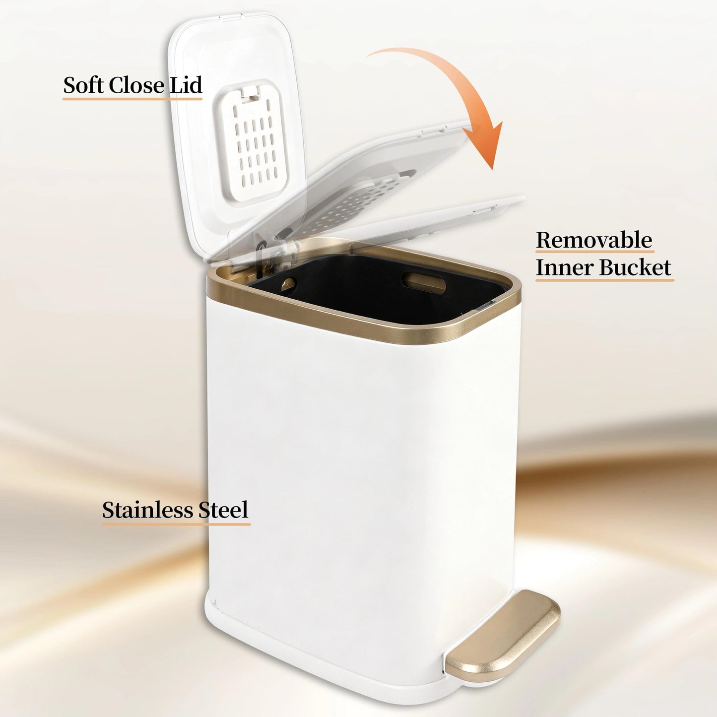 Bathroom Trash Can with Lid, Metal Step Wastebasket, Ectangle Narrow Waste Bin, Bin for Bedroom, Toilet, Kitchen, Living Room, Office
