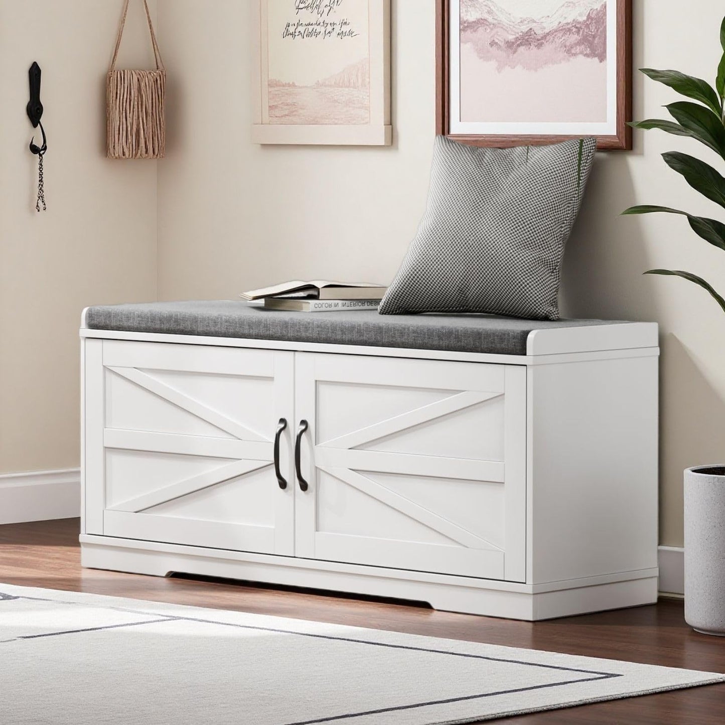 Feonase Shoe Storage Bench with Seat, Shoe Rack with Door, 150kg Load, Closed Shoe Bench, 35 x 100 x 50 cm, Shoe Cabinet for Living Room, Bedroom