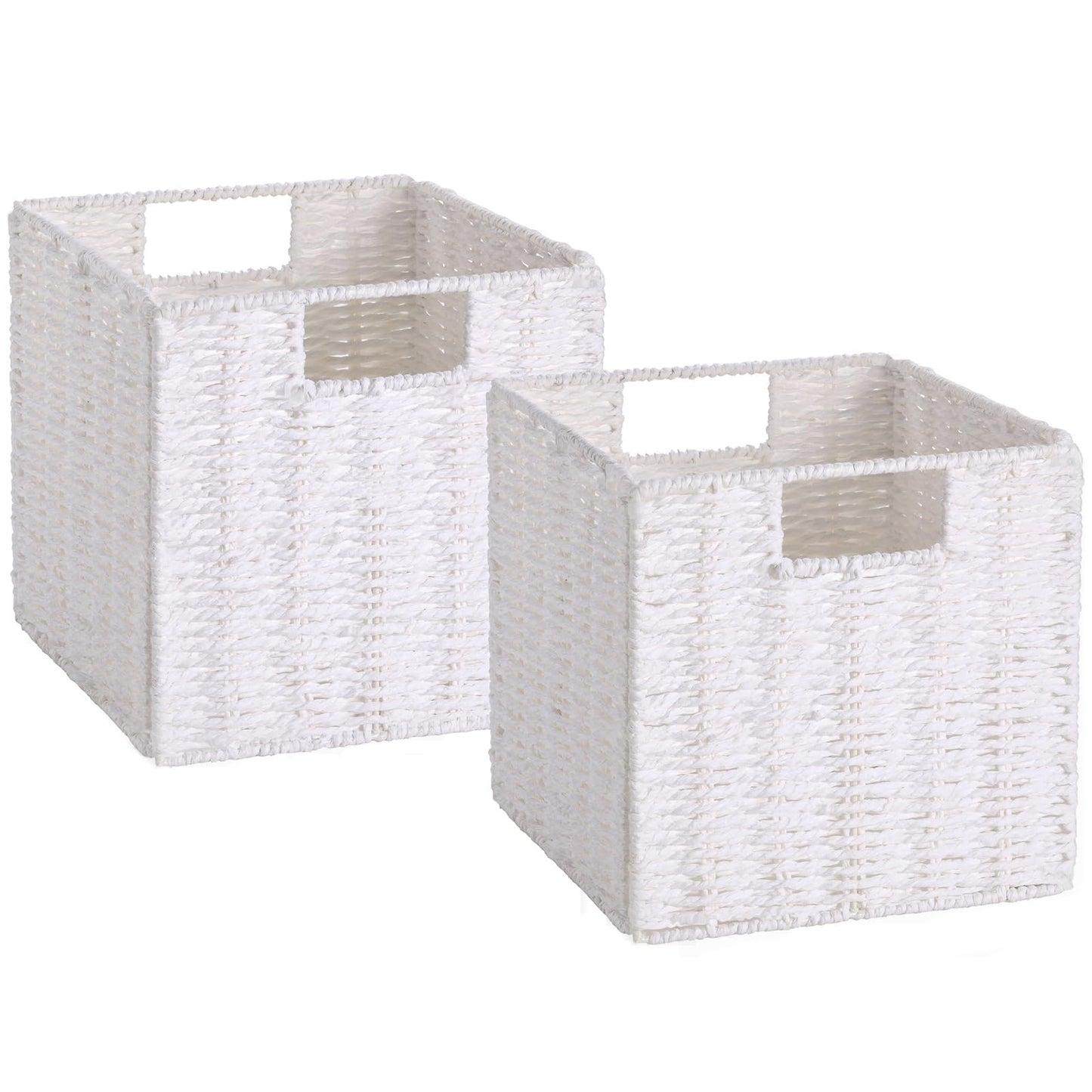 Vagusicc Wicker Storage Basket, Wicker Organizer Bins with Handles for Shelves Foldable Storage Cubes Storage Baskets for Gifts for Organization &