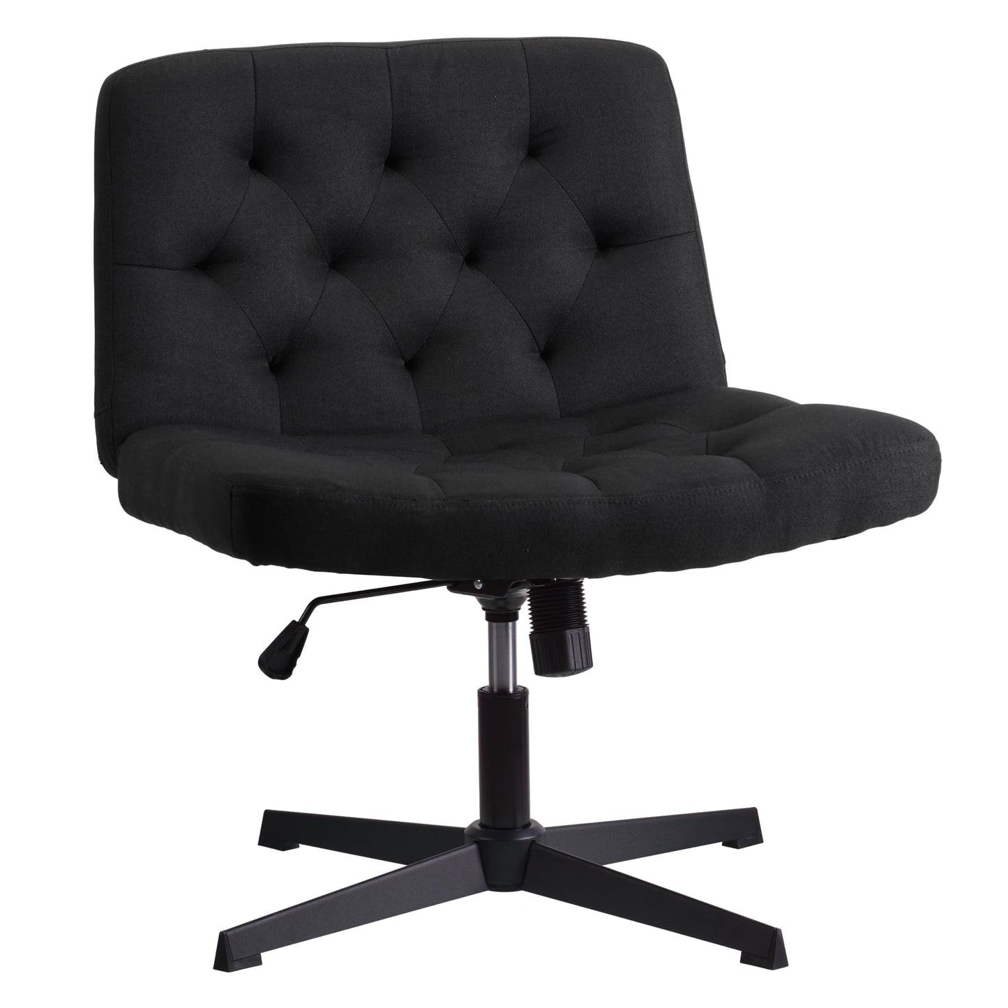 WangPangzi Armless Desk Chair, Cross legged Vanity chair with Wide Seat and No Wheels, Cotton-Linen Fabric, for Home Office, Study, Bedroom(Black)