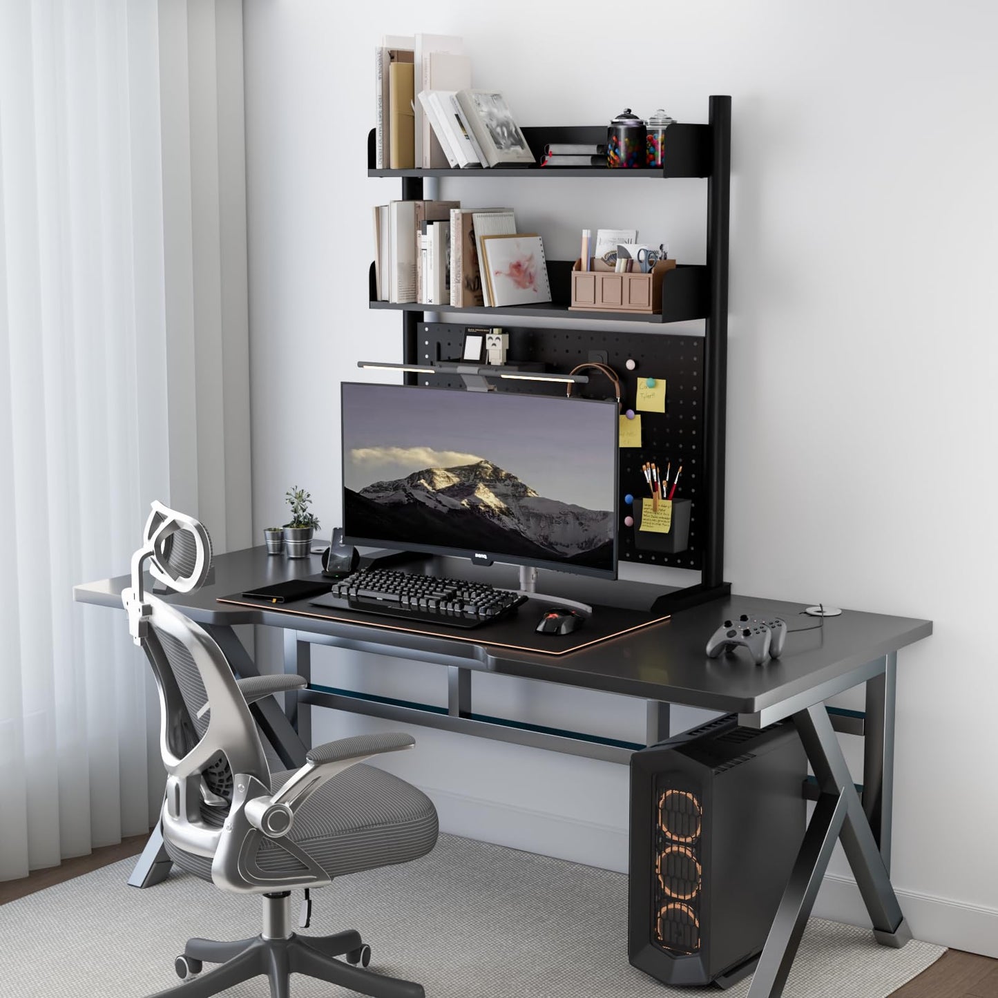 Boltmol 2-Tier Desk Shelf,Black 80CM, Desktop Organizer With Pegboard, Countertop Storage Bookcase For Home, Office Or Dorm