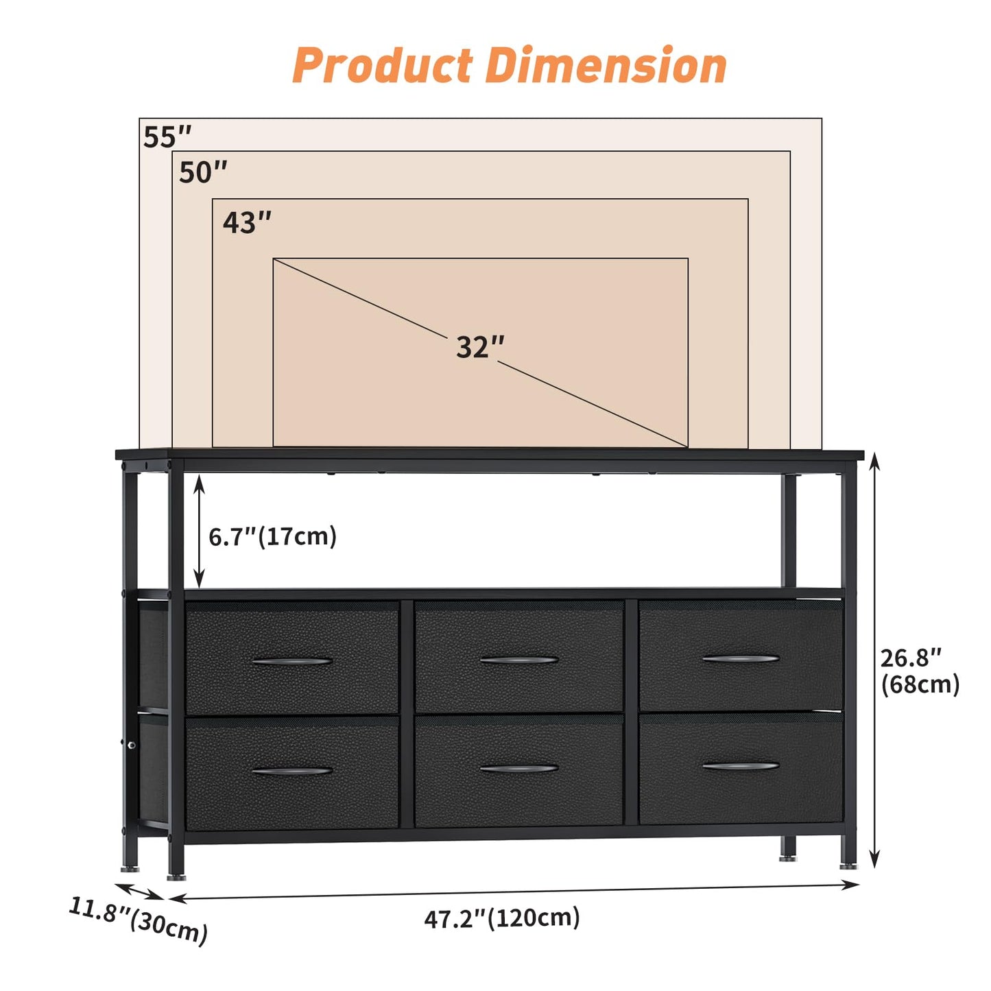 TV Stand Cabinet for TVs up to 55 inches,Console Table with 6 Drawers