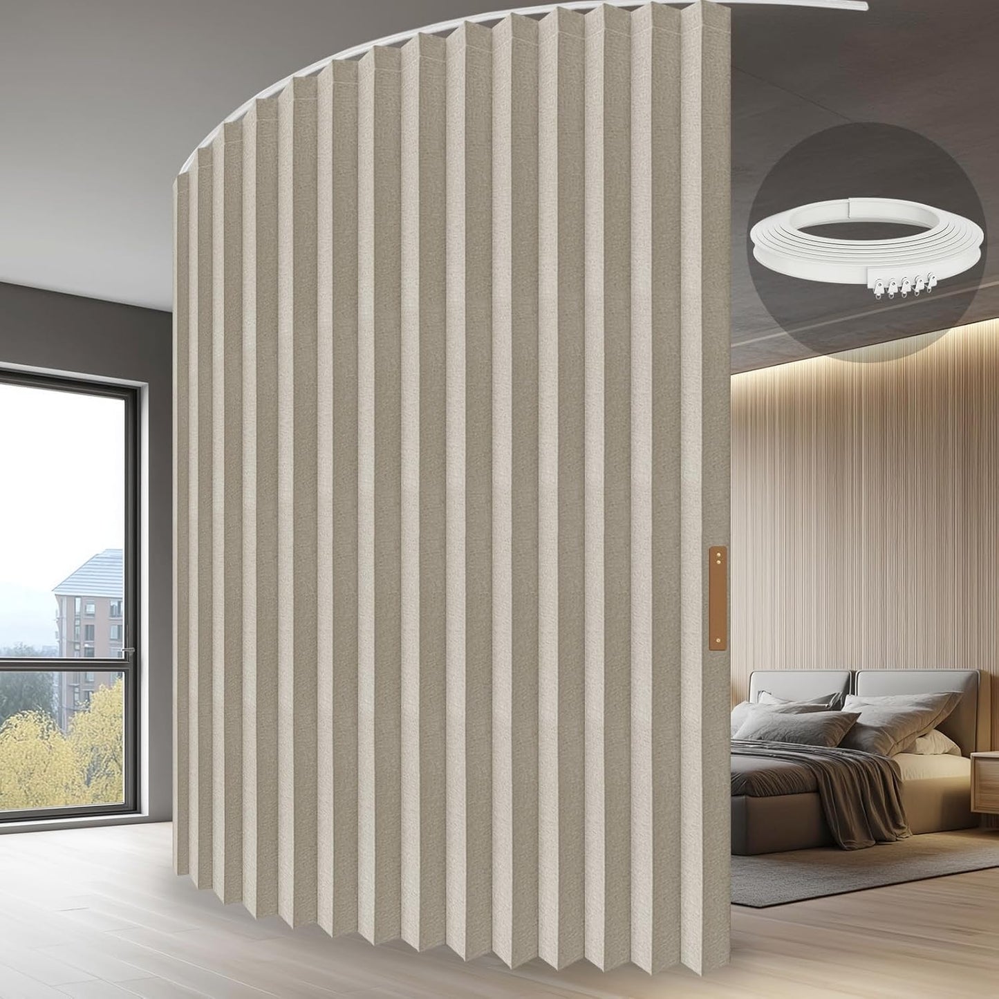 JILRON Divider Curtain, Room Divider, Ceiling Panel Mounted - 100% Full Protection, Clean Look for Room Separation in Bedroom, Storage Room