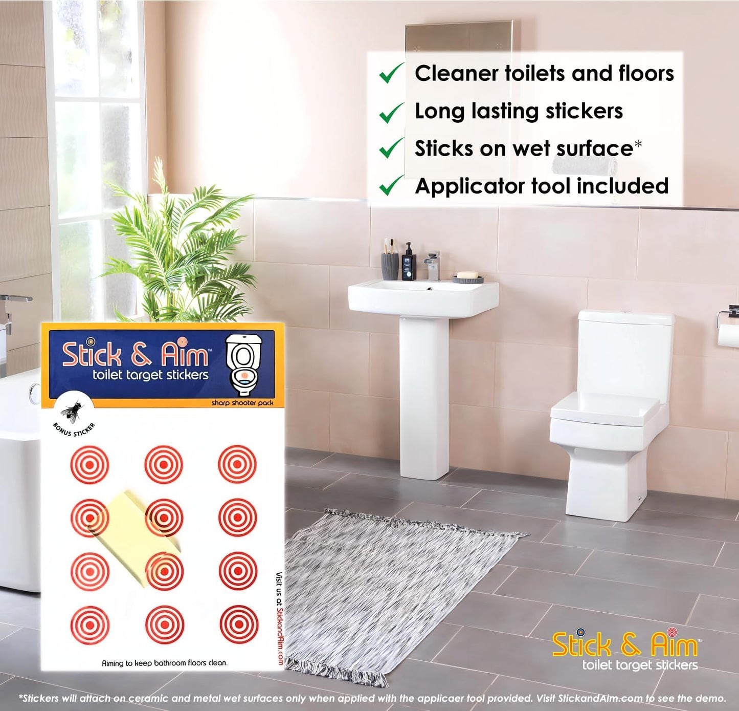 Bullseye Toilet Target Pack (13 Targets) with Applicator Smoothing Tool for Easy Installation in Toilets & Urinals