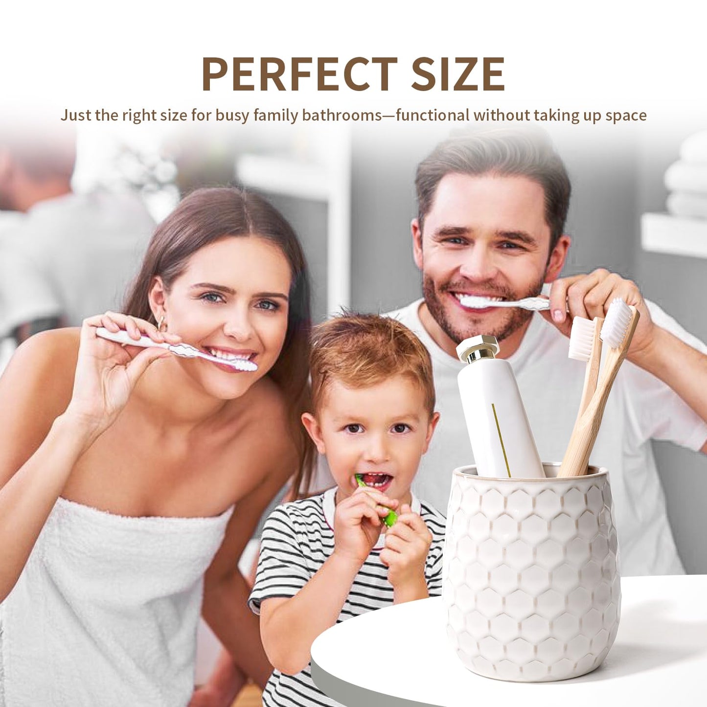 ANTIS'S HOME Ceramic Toothbrush Holder Cup, 400ml White Honeycomb Bathroom Tumbler – Modern Reusable Toothbrush Cup for Toothpaste