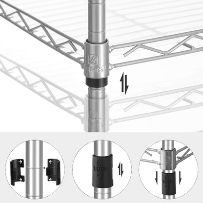 SONGMICS Kitchen Shelf, 5 Tier Thin Storage Shelf, 8 Hooks, Bathroom Cabinet, Plastic Board, Height-Adjustable, Metal, for Kitchen, Silver LGR115E01