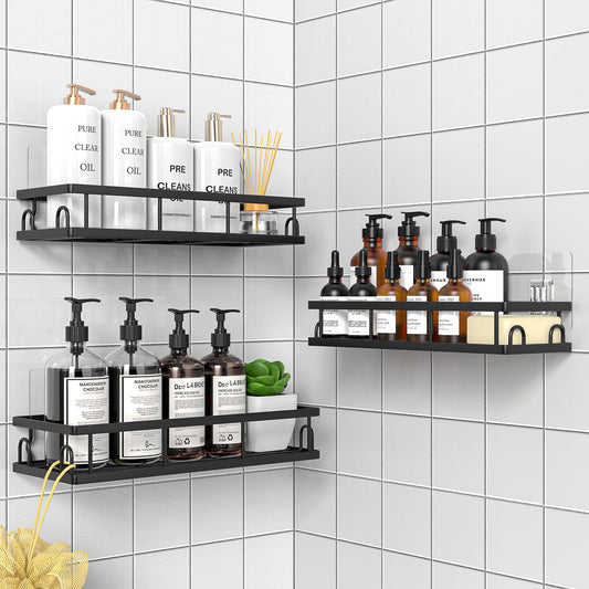 UUlioyer Shower Caddy, Shower Shelf No Drilling, Bathroom Accessory- Bath Storage for Shampoo (Black-3 Pack)