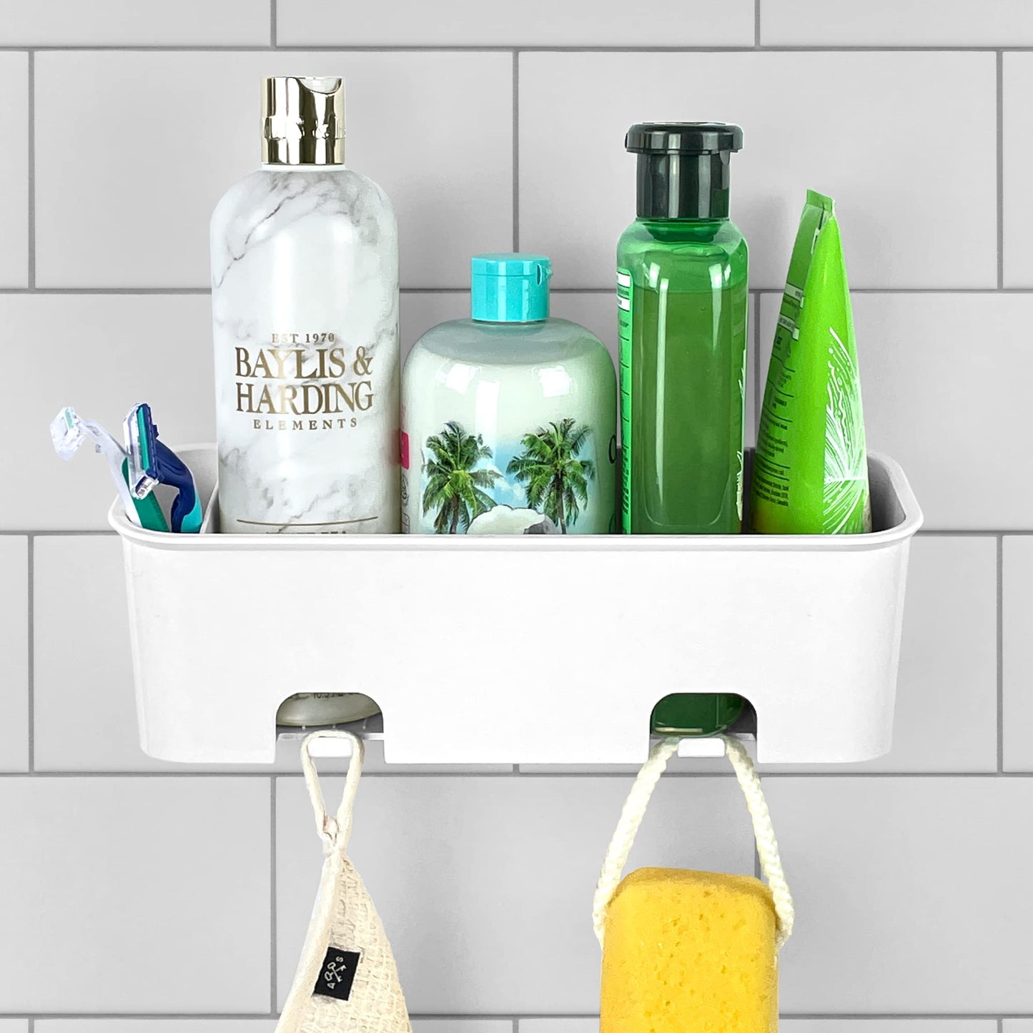 S.B.Weston SBW Shower Caddy, Rust Proof Wall Mounted Bathroom Shower Organiser Storage Shelf Rack Caddies with Hangers, No-Drilling