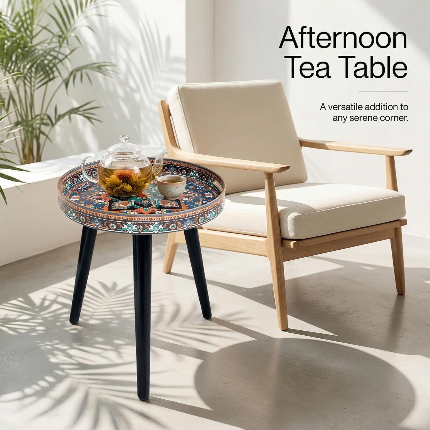 Simmer Stone Round Indoor Side Tables with Detachable Wooden 3 Legs, Versatile Tray Table, Perfect For Round Coffee Table Tea