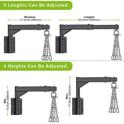 BeneLabel Punch Bag Bracket, Boxing Bag Wall Stand Frame Heavy Duty Speed Bag Hanger Silent Rotation Chain Carabiner with Adjustable 44-64cm