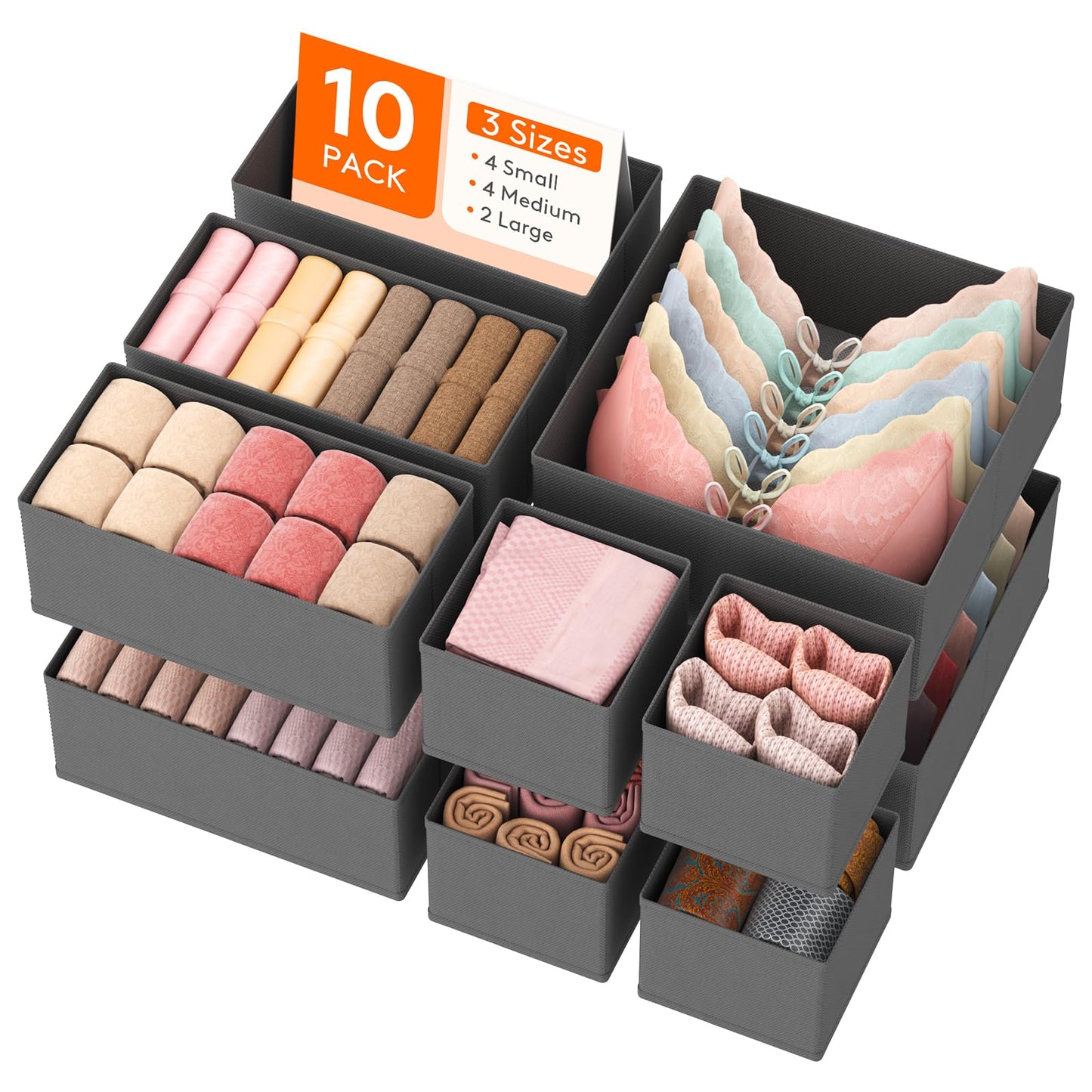 Lifewit 10 Pack Drawer Organiser, Dividers for Closet, Grey