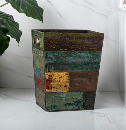 Venalys Small Wooden Trash Can Waste Paper Bin, Farmhouse Decorative Garbage Can Wastebasket
