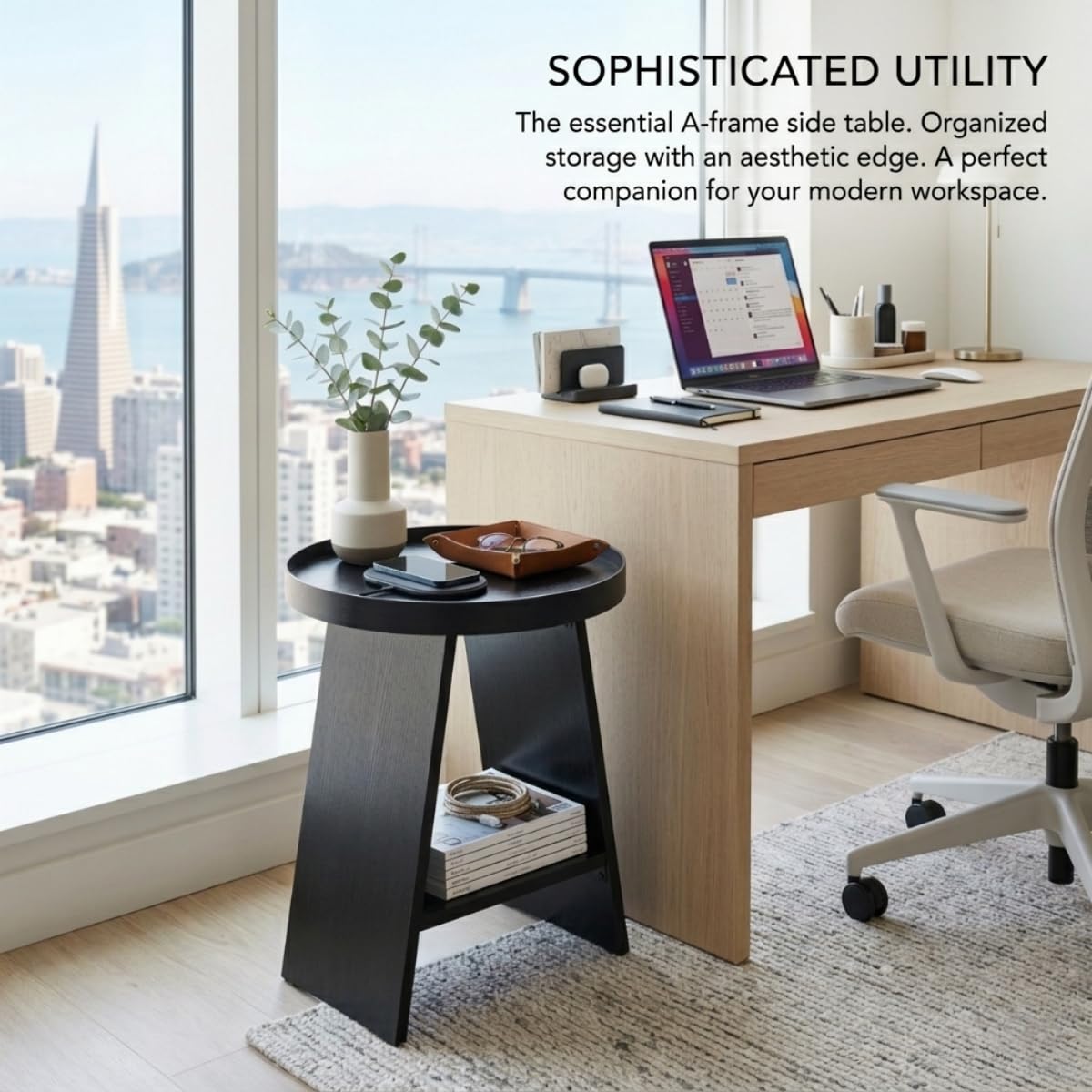 ZEXVIDA 2-Tier Round End Table with 17.7 inch Tray Top, Black