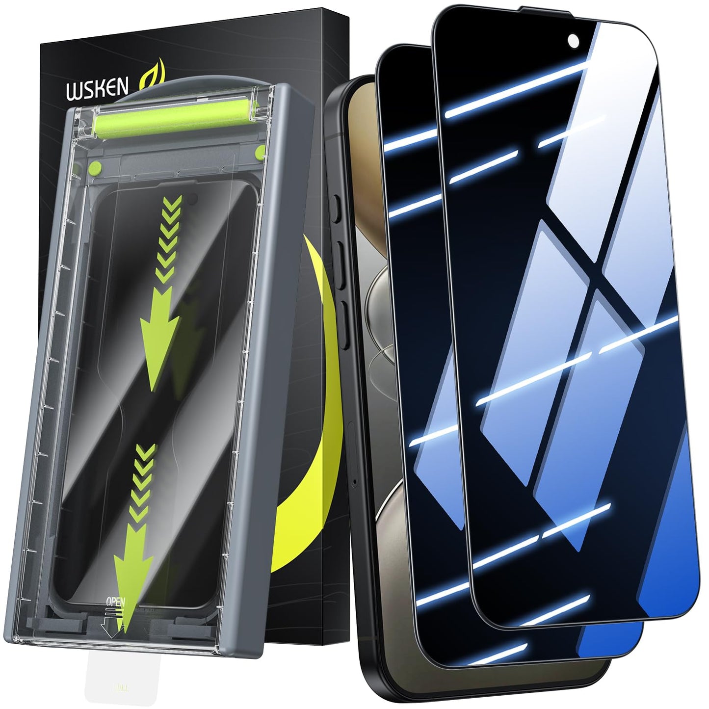 WSKEN for iPhone 16 Pro Max Privacy Screen Protector - [24?Anti Spy ][Auto Dust-Elimination] 3D Full Coverage Tempered Glass 9H Hardness Easy