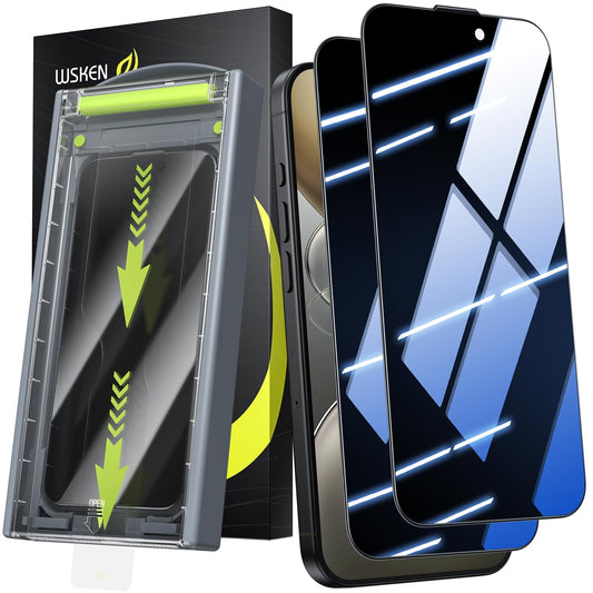 WSKEN for iPhone 16 Pro Max Privacy Screen Protector - [24?Anti Spy ][Auto Dust-Elimination] 3D Full Coverage Tempered Glass 9H Hardness Easy