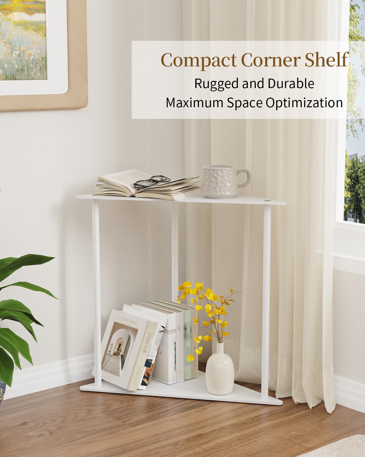 Yawinhe Triangle Metal Side Table,2-Tier Small Corner Table,White,2 Pack