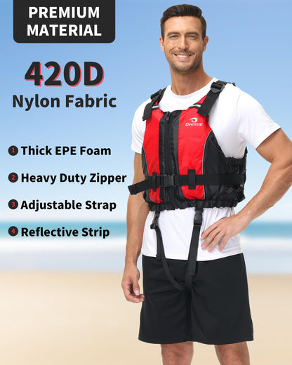 Owntop Buoyancy Aids Adults, Foam Buoyancy Vest Jacket with Crotch Strap Inner Pocket Unisex for Paddleboarding Kayaking Sup Fishing - Red M/L