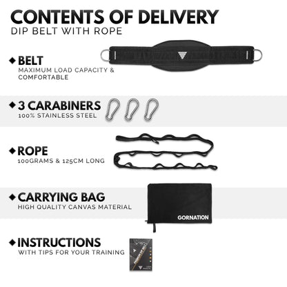 GORNATION Weight Lifting Belt, Dip Belt with Stainless Steel Chain/Rope for Calisthenics, Bodybuilding & Fitness, Gym Belt, Adjustable Weight Belt