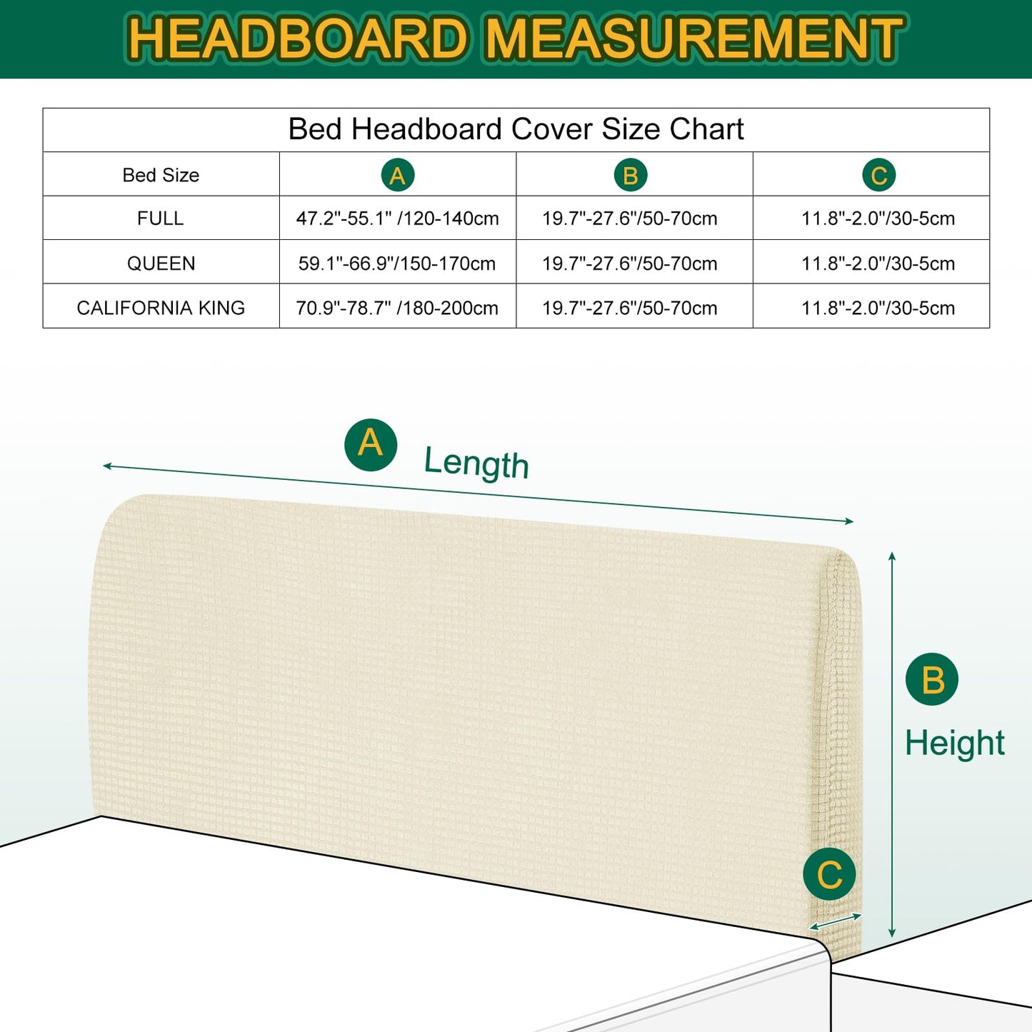 Bed Headboard Cover Dustproof Protector Jacquard Furniture Cover for 1.1-1.4m, Yellow