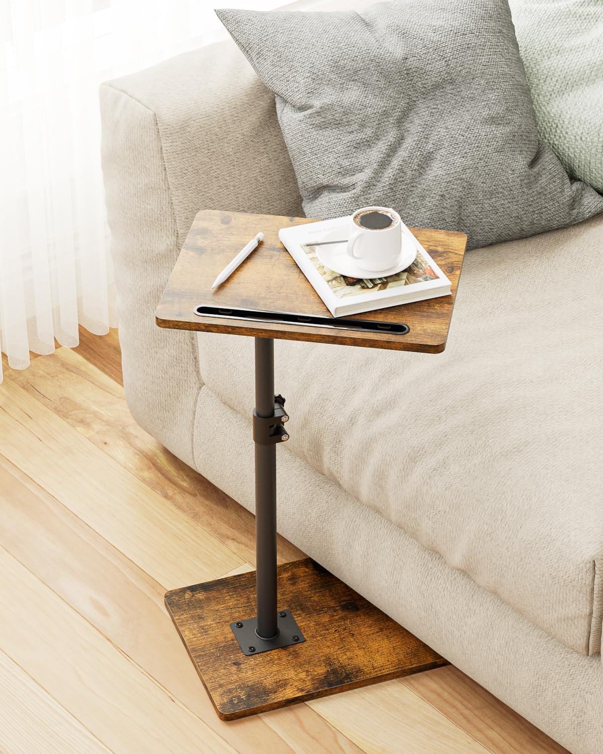 Apetaccat Side Table, C-Shaped Adjustable Sofa Table, 360°Swivel Coffee Tables,40x30x45-83 cm,Small End Tables Bedside for Living Room