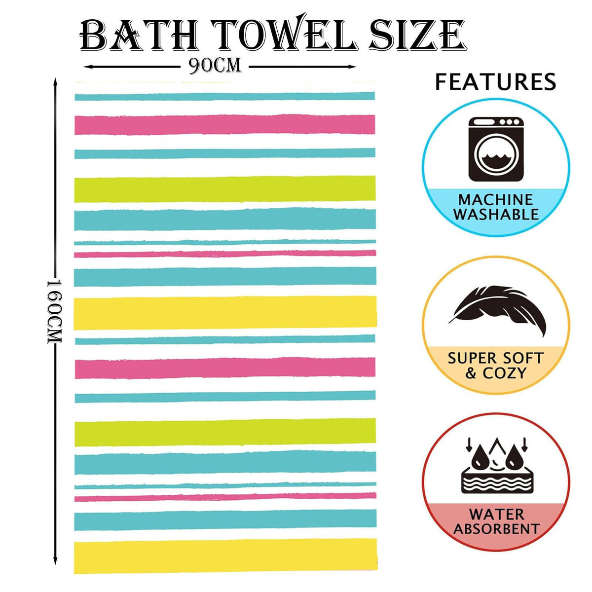Large Thin Microfibre Beach Towel with Bag for Adult Men Women,160x90cm Pastel Stripe Beach Towels Quick Dry Sand Free Lightweight Swim Bath Towel