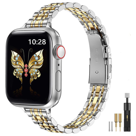 MioHHR Slim Straps Compatible with Apple Watch Strap 38mm 40mm 41mm 42mm(Series 11/10),Thin Stainless Steel Metal Chain Band for Women iWatch Straps