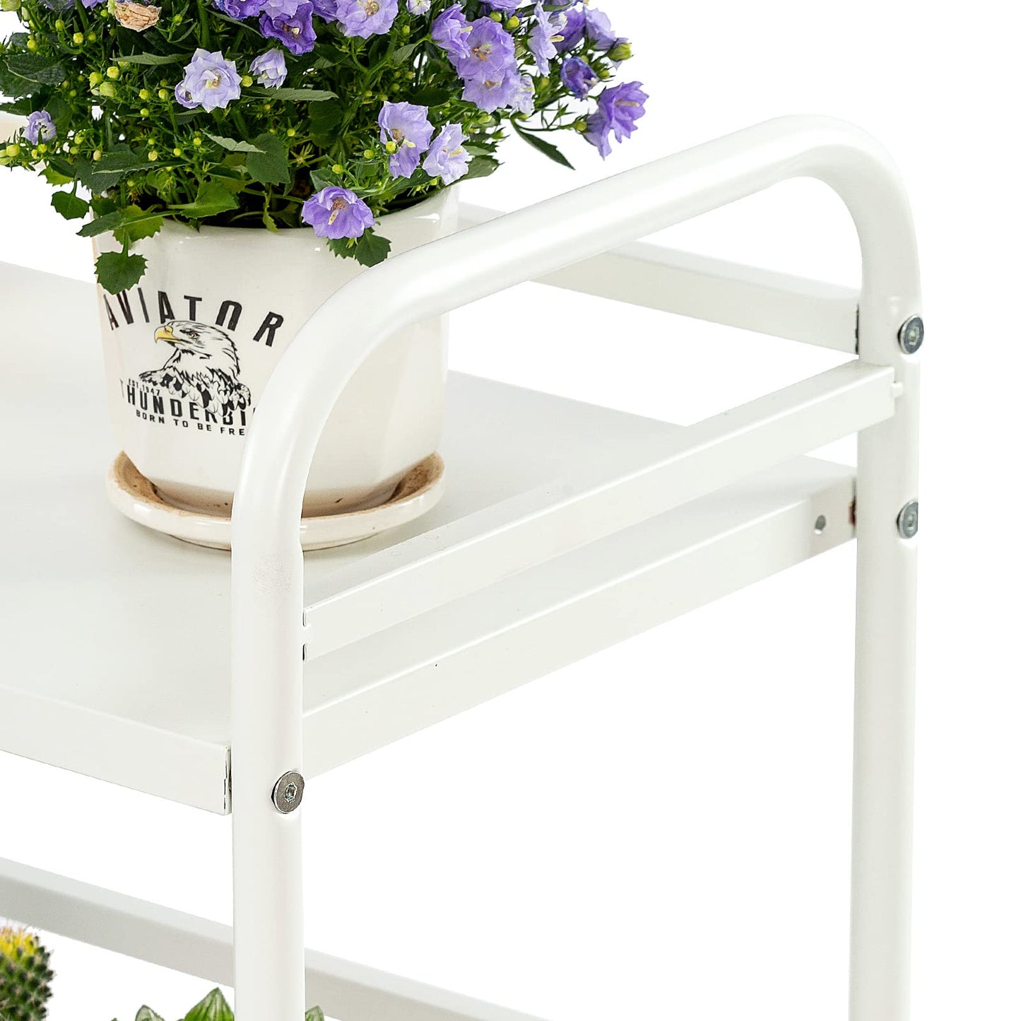 HDANI Serving Trolley,3-Tier Metal Trolley,White,with Basket