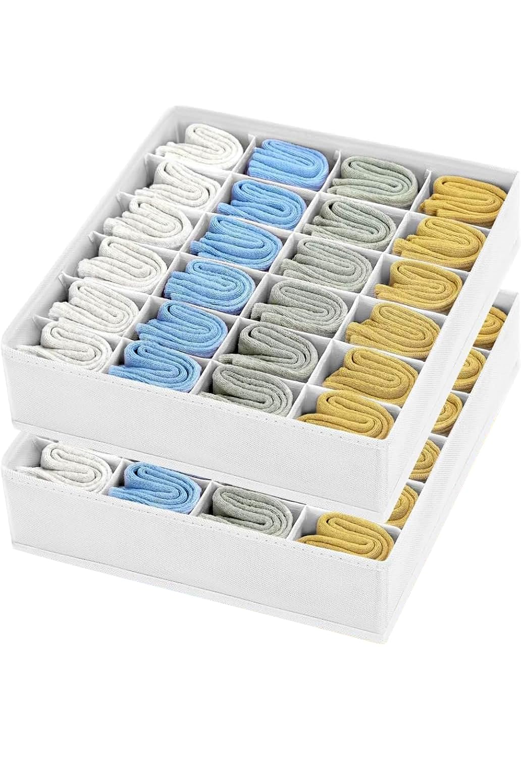 DIMJ Sock Drawer Dividers - 2 Packs Underwear Organiser 48 Cells, White