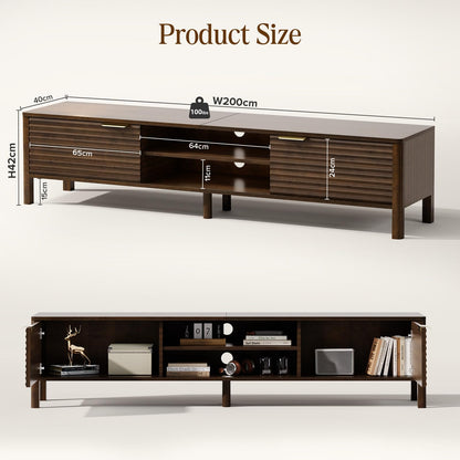 IKALIFE Wooden TV Unit, 200cm Long TV Stand Cabinet with Storage, Walnut
