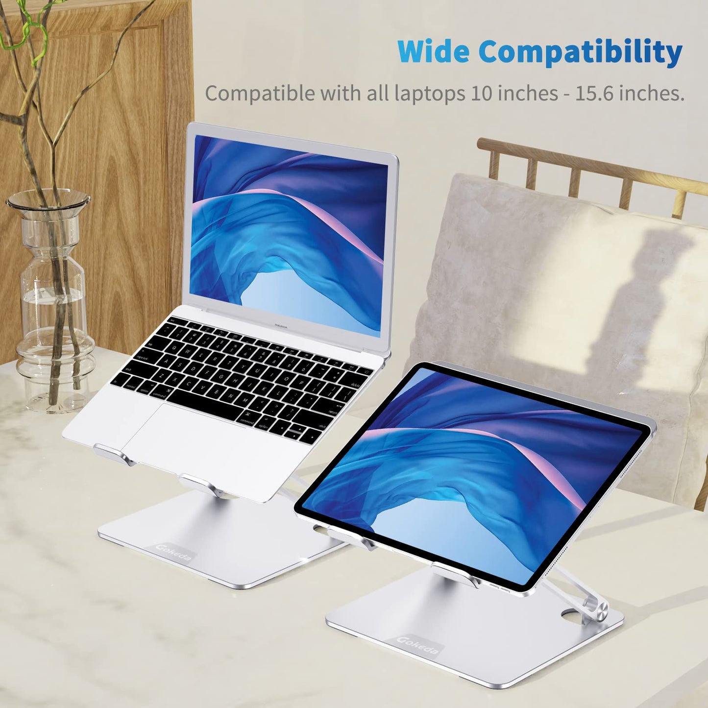 GOKEDA Laptop Stand, Ergonomic Aluminium Alloy Computer Stand for desk, Multi-Angle Adjustable Laptop Riser with Heat-Vent Compatible for Macbook