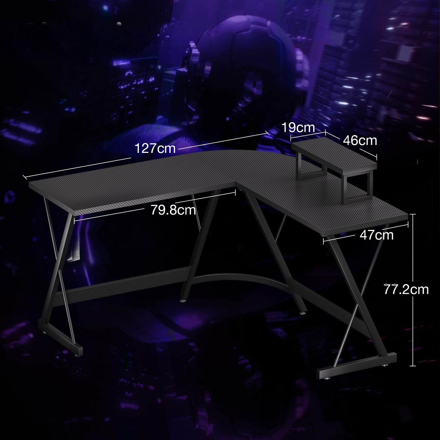 ODK L Shaped Gaming Desk,127×127 cm, Carbon Fiber Black