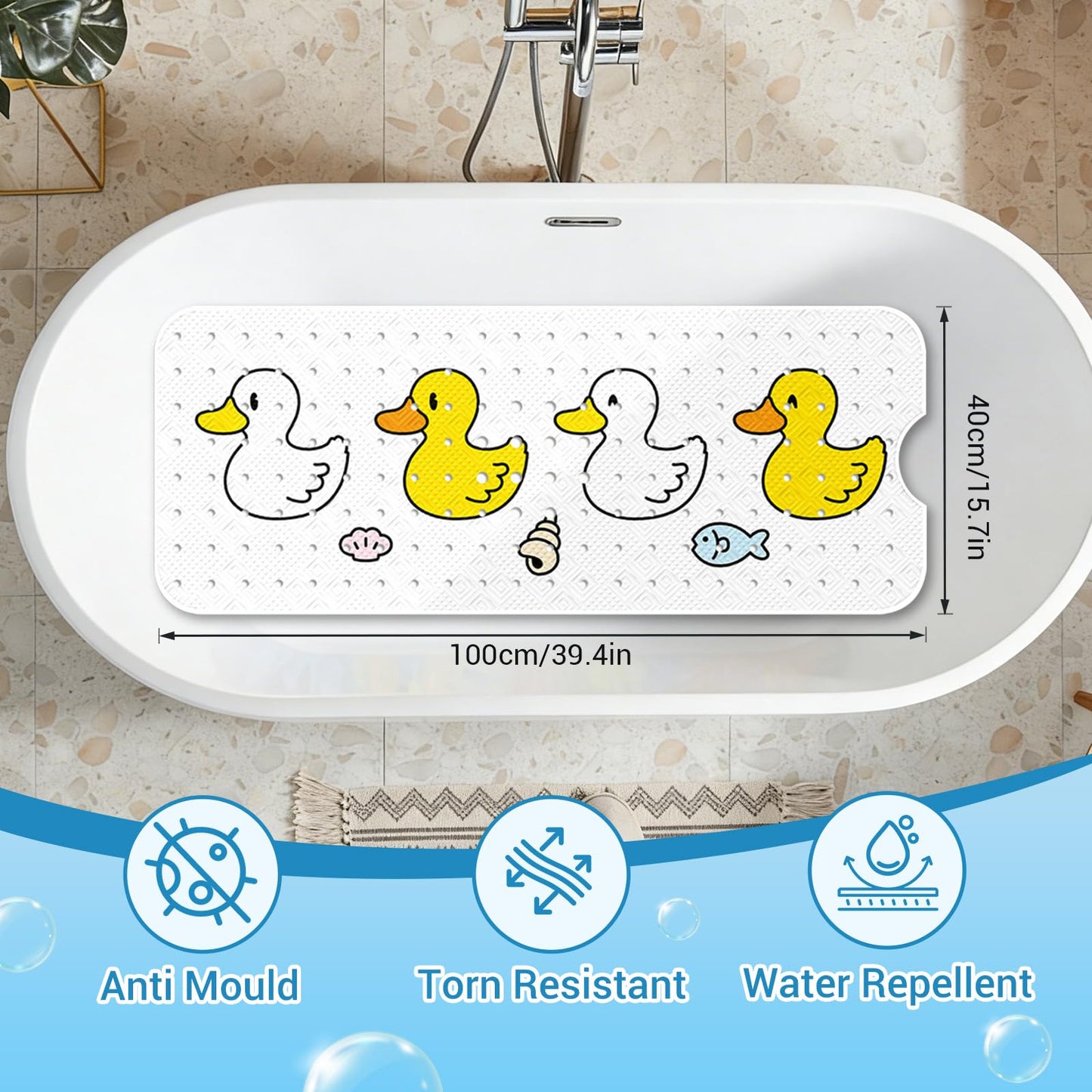zxevg Baby Bath Mat Non Slip Anti Mould 100x40cm (Duck)