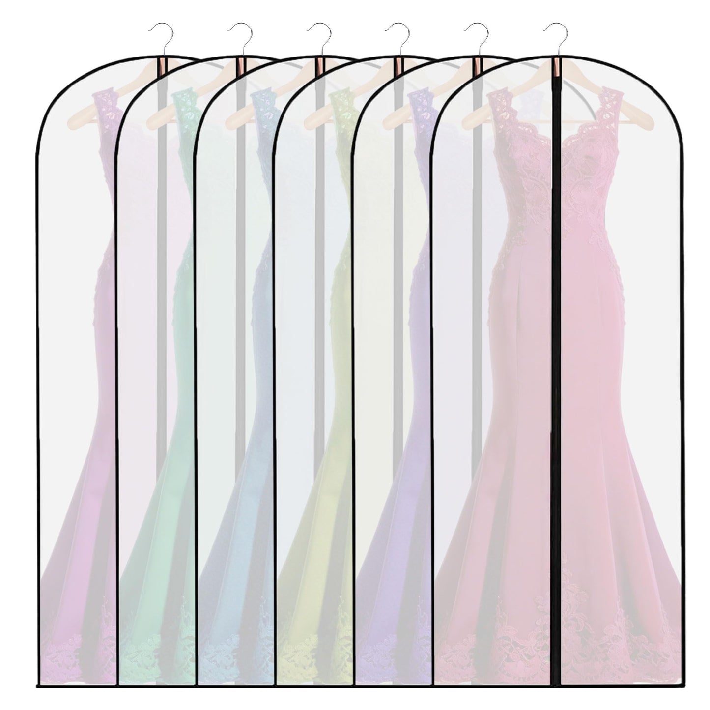6PCS Long Dress Bags Covers,Dress Bags Covers Long,Garment Bags Translucent Waterproof & Dustproof Storage Covers for Suits