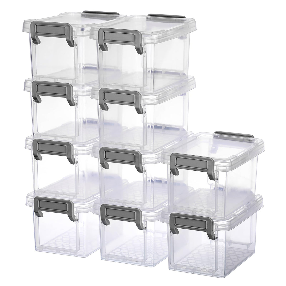 BSTKEY 10pcs Plastic Small Storage Containers with Lid, Clear 12*8*7cm