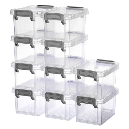BSTKEY 10pcs Plastic Small Storage Containers with Lid, Clear 12*8*7cm