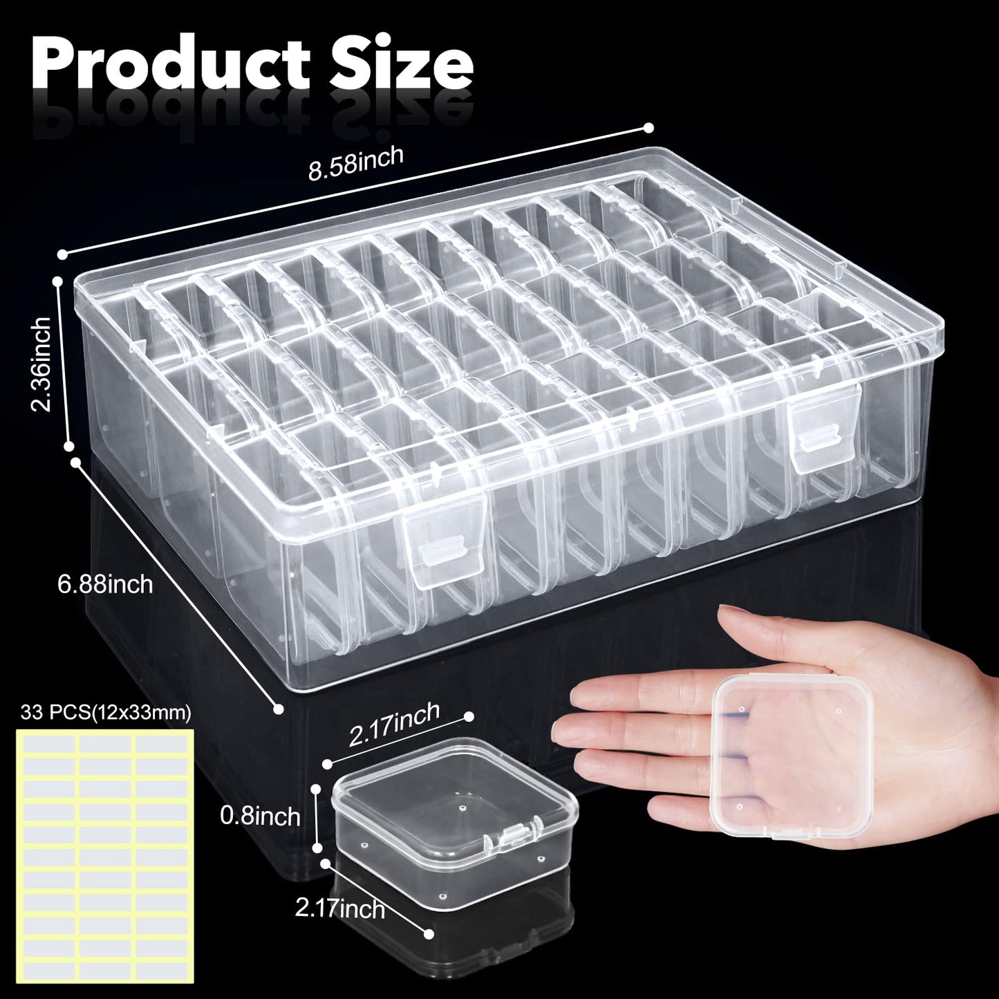LINYAPRY Bead Organiser Box, 62Pcs Small Bead Storage Containers Plastic Cases with Hinged Lid