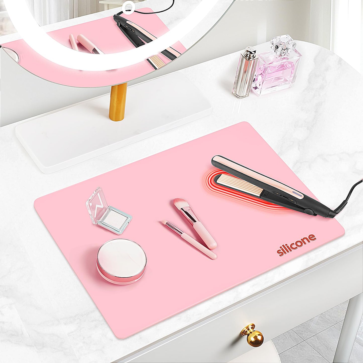 Silicone Dressing Table Mat Protector for Makeup, 40x30cm, Sakura Pink