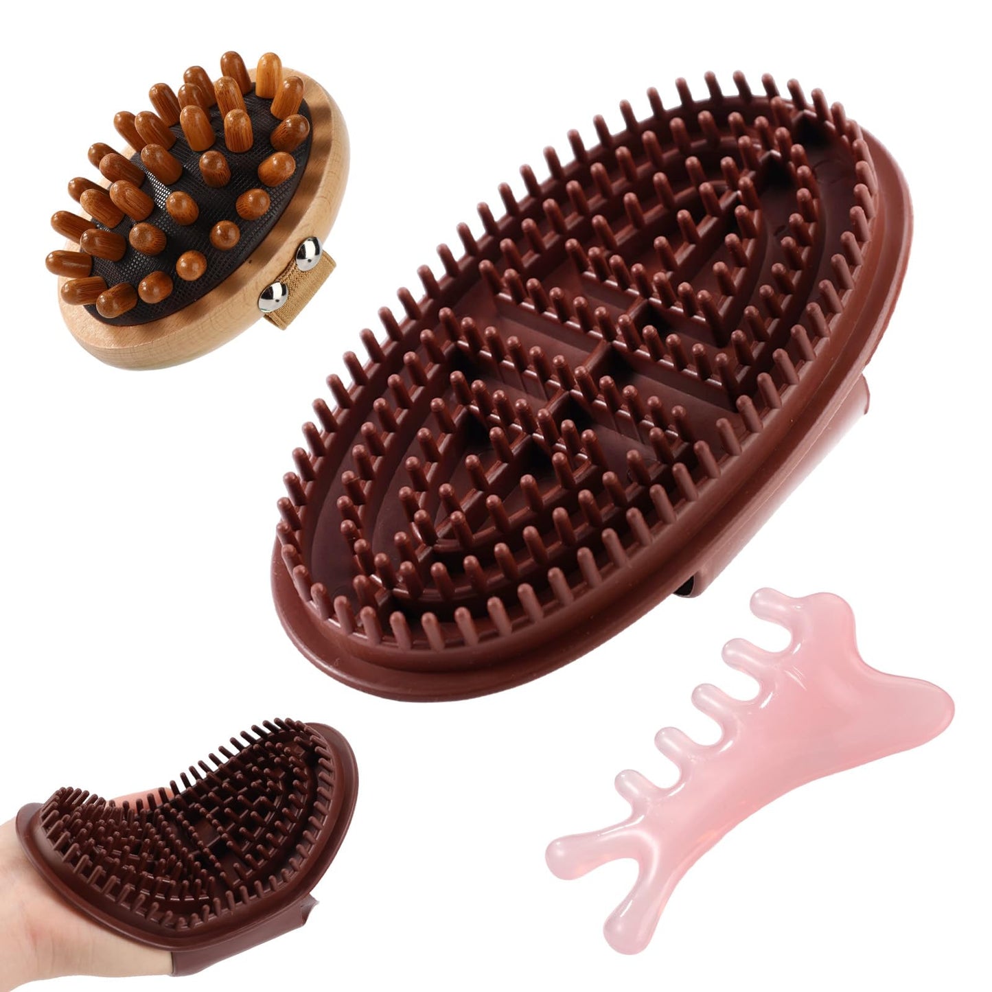 Sinbana Meridian Massage Brush Set, Full Body Meridian Brush Spa Tool with Wooden Brushes and Scraper Ergonomic Design for Neck Shoulder Back Stomach