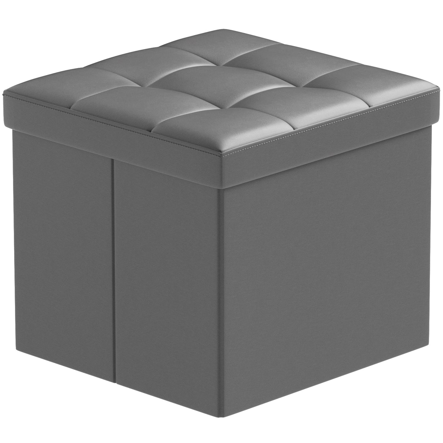 BRIAN & DANY Folding Storage Ottoman, Faux Leather Cube Foot Rest Stool with Cover, Storage Chest with Highly Elastic Sponge Filling, Gray