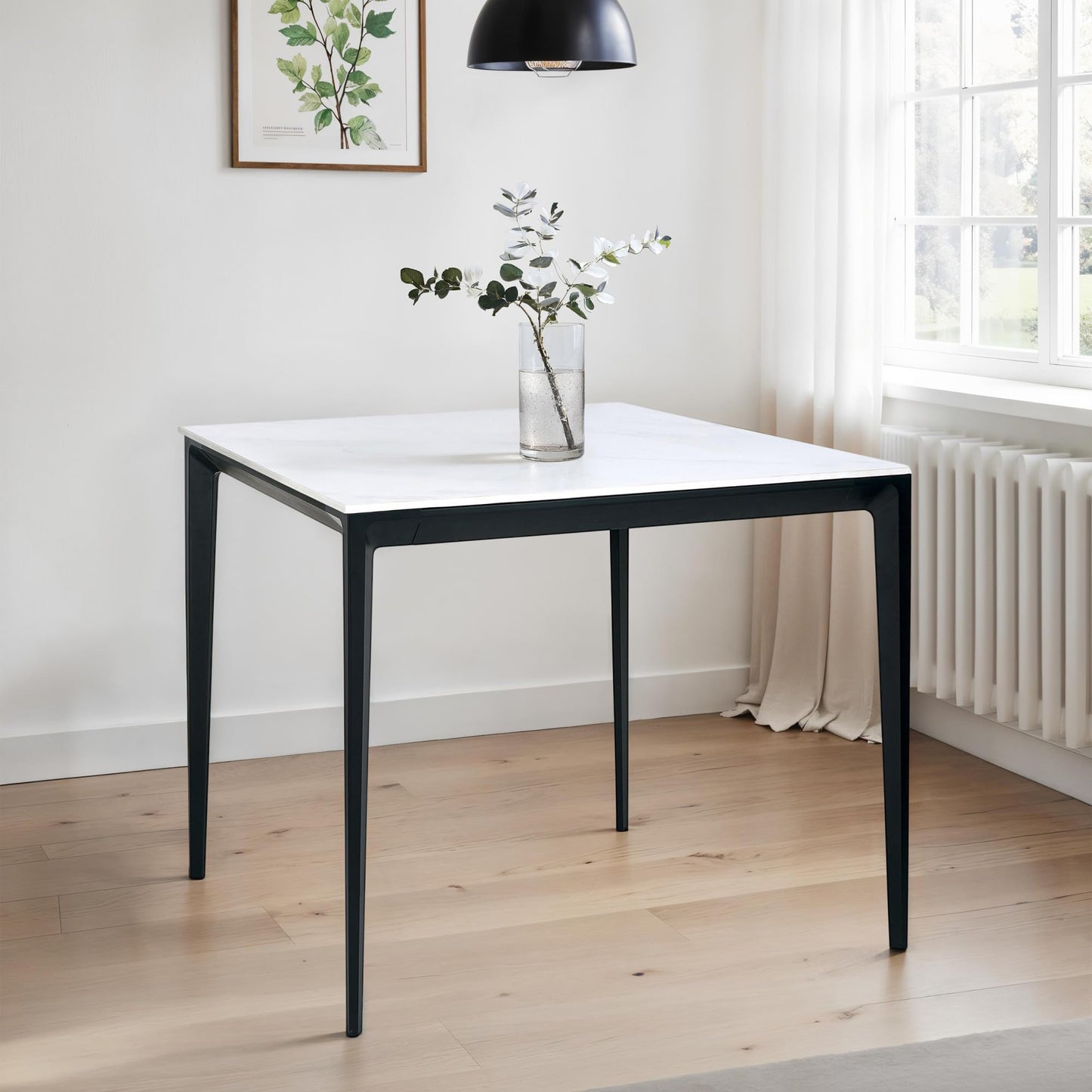 Julian Bowen Miami Square Stone Top Dining Table-White Marble, 76 x 80 x 80