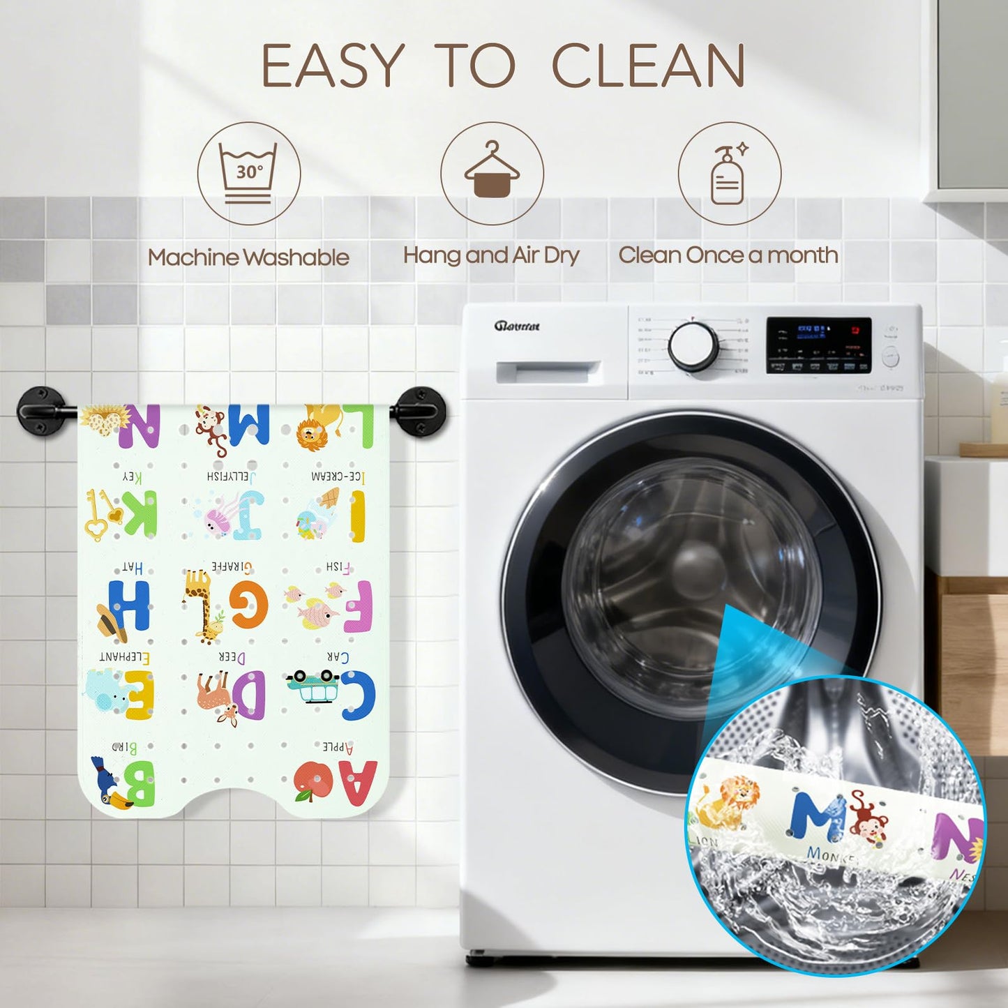 omedecal Baby Bath Mat Non Slip for Tub, 100 * 40cm, Alphabet