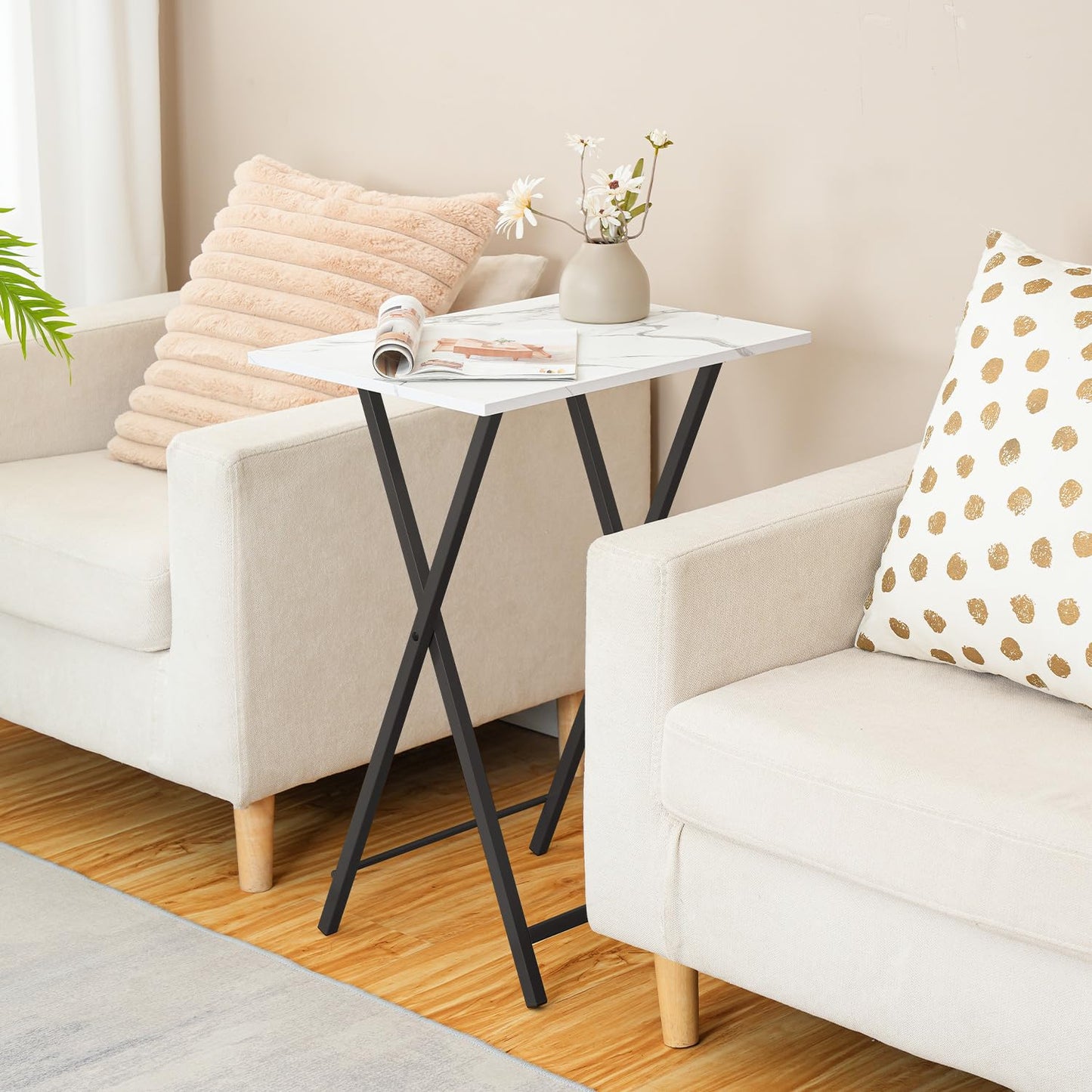 HOOBRO Folding Tables 2 Set, TV Tables for Eating Foldable, TV Tray Table, Small Sofa Laptop Dinner Table for Small Space, Metal Frame