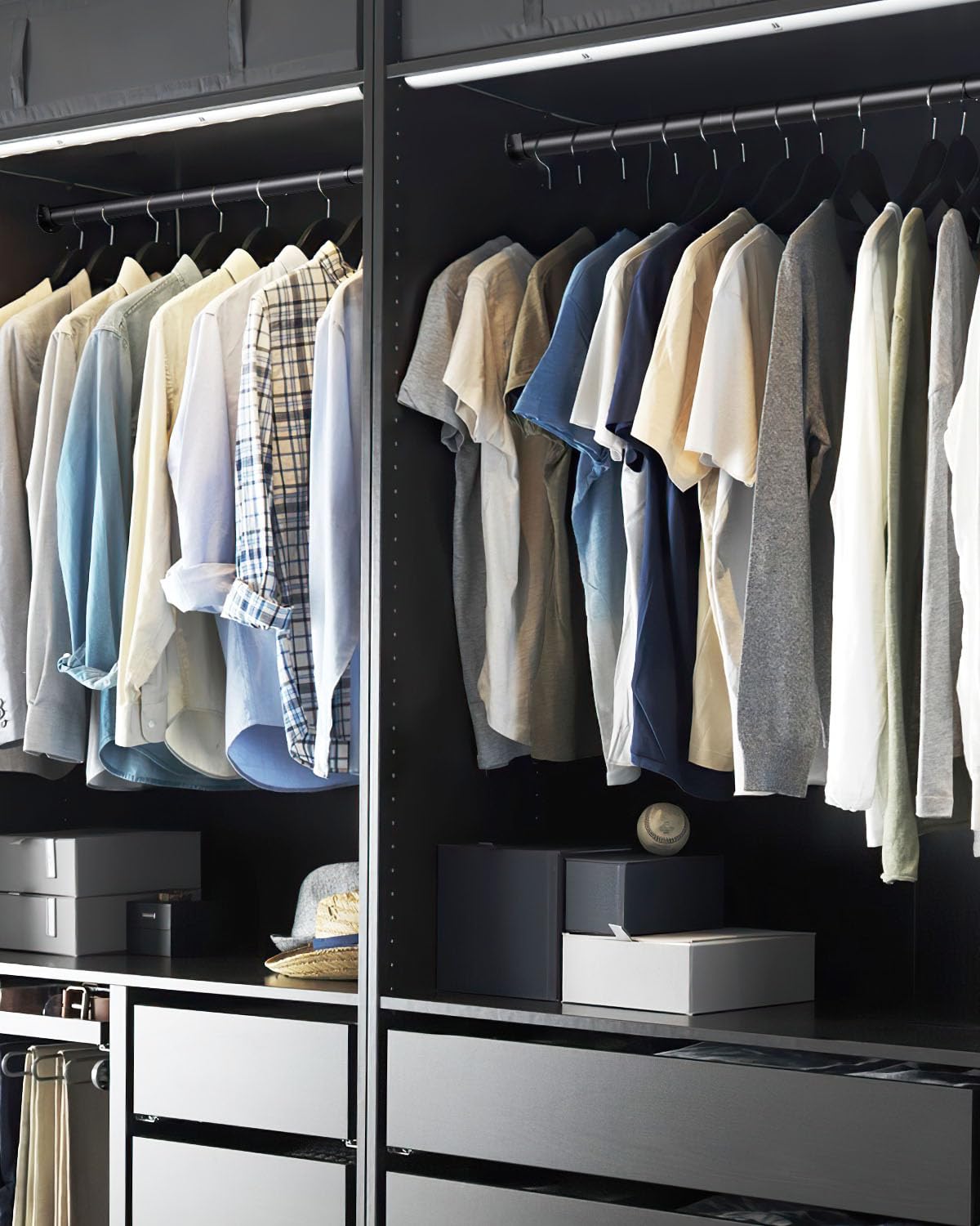Wardrobe Rail, 43 to 135 CM Stepless Adjustable Metal Rails To Hanging Clothes, 3.3 CM Heavy Duty Wardrobe Rails and Fittings for Closet Wardrobes
