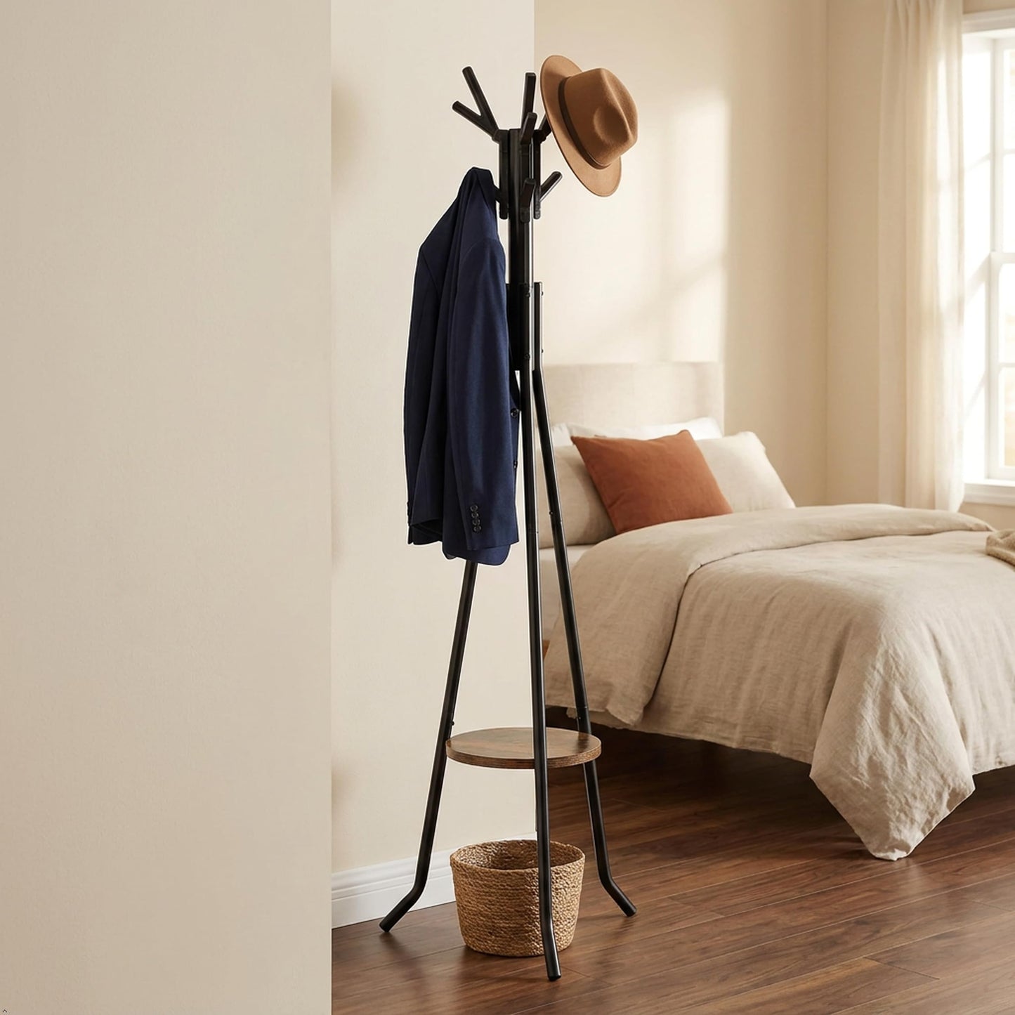 Simple Houseware Freestanding Coat Rack With Shelf, Black